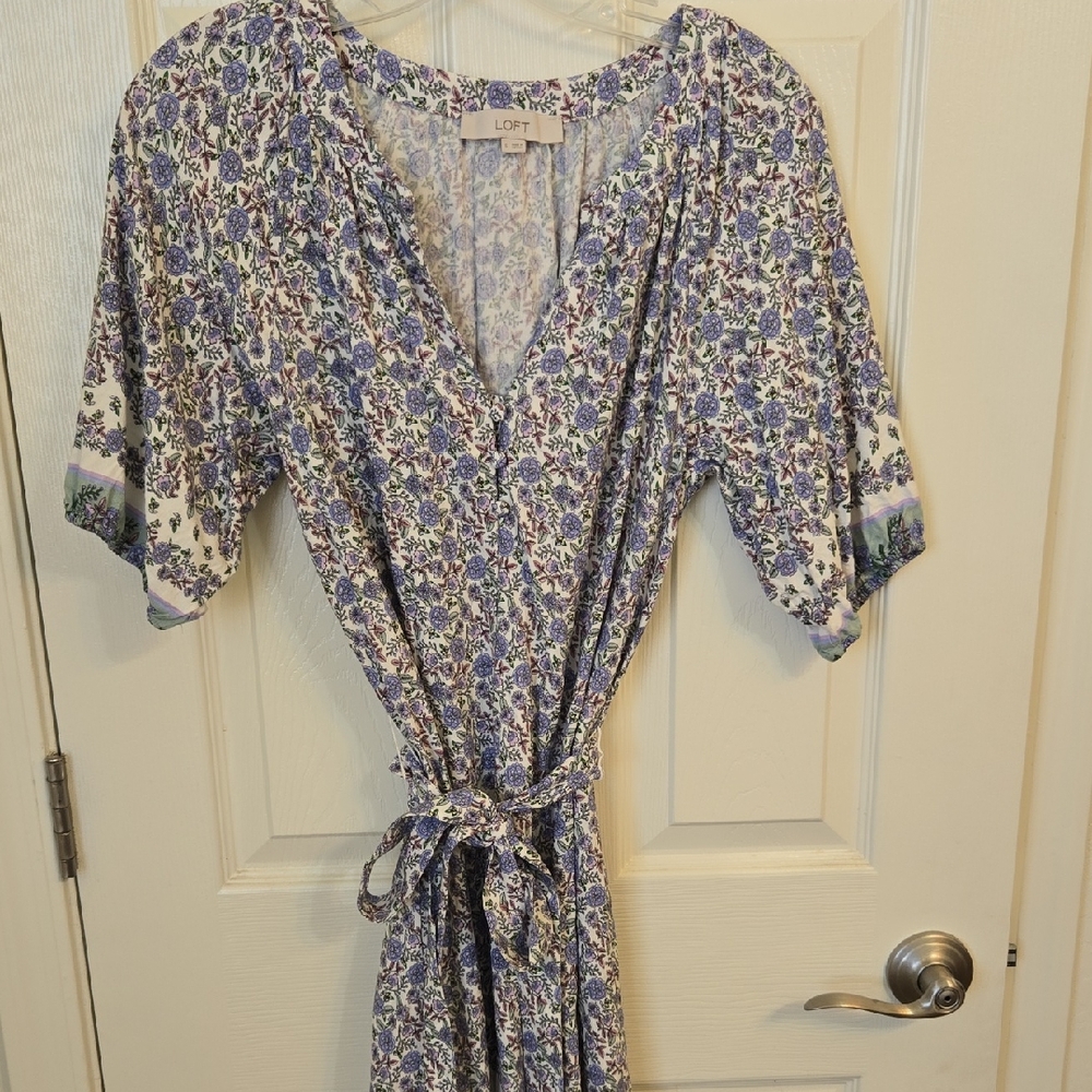 LOFT Lavender and Cream Floral Wrap Dress